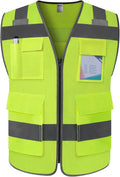 TCCFCCT High Visibility Reflective Safety Vest with 5 Pockets, ANSI/ISEA Class 2, Mesh-yellow-wolf 02, Medium