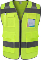 TCCFCCT High Visibility Reflective Safety Vest with 5 Pockets, ANSI/ISEA Class 2, Mesh-yellow-wolf 02, Medium