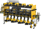 JUNNUJ Large Pegboard Power Tool Organizer with Charging Station, 8 Drills Driver and Tools Battery Holder Wall Mount with 8 Outlet Power Strip, Yellow 3-Layer Shop Garage Storage Utility Rack
