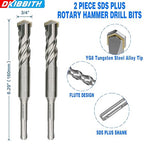 2-Piece 3/4" SDS Plus Drill Bits Rotary Hammer Drill Bit Set, Carbide Tipped for Drilling Concrete Cement Porcelain Tiles Ceramic Pots Stone Brick, Diameter 20mm, 160mm Long, SDS Plus Shank.