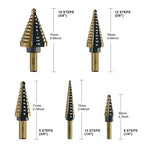 Step Drill Bit Set - Black and Gold, 6 Pcs High Speed Steel Unibit Drill Bits, Stepped Up Bits & Automatic Center Punch, DIY Lovers with Aluminum Case, Total 50 Sizes for Metal