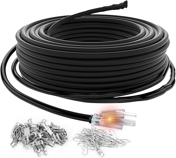 HEATIT JHSF1 Self Regulating Pre-Assembled Heating Cable with Spacer and Clips, Heat Tape for Roof Deicing and Pipe Freeze Protection,120V 5W/ft, 50FT