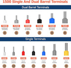 Ferrule Crimping Tool Kit, Preciva Upgrade Double & Single Ferrules Connectors of 1500PCS, Hexagonal Sawtooth Self-Adjustable Ratchet AWG23-10 (0.25-6mm²) Wire Terminals Crimper Kit