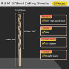 Drill Bit, #9 Cutting Diameter, 4341 HSS Gold Finish 135° Cutting Angle Number Jobber Bits - (Applications: for Drilling Soft Metal Plastic Wood), 5-Pieces