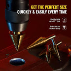 ZELCAN HSS 5PCS Titanium Step Drill Bit Set with Automatic Center Punch for Sheet Metal with Aluminum Case, 50 Sizes in 5 High Speed Multiple Hole Stepped Up Steel Bits for DIY Lovers