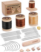 FOUSNOW Leather Sewing Kit, Leather Needles for Hand Stitching, Stitching Kit with Waxed Thread Upholstery Needle Binder Clips Heavy Duty Sewing Kit for Shoes Bags Canvas