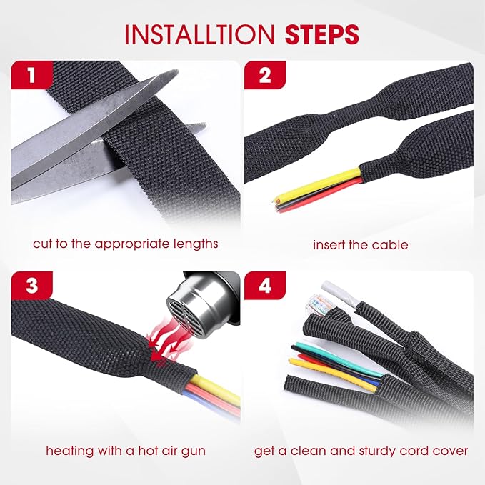 2 in 1 Heat Shrink Braided Sleeving Fabric Tubing-Ideal fit Irregular Shape Hose/Cable/Wire (1/2"(12mm), 100FT)