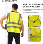 Reflective Safety vest With back plan pocket,High visibility Class 2 Heavy Duty Surveyor Vest,Hi Vis Vest ANSI/ISEA Standard, Construction Work Vest for Men＆Women(Lime-Button,5XL)