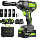 Brushless Cordless Impact Wrench 1200Nm (885Ft-lbs) High Torque, 1/2 Inch Impact Gun with 2x20V 4Ah Batteries, 3-Speed, 4 Cr-V Sockets (17/19/21/22mm) for Car Tire, Mower Lug Nut