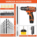 12v Drill Driver Set,Cordless Drill with Battery and Charger,LED Tools Kit,25+1 Torque Setting and 43pcs Bits
