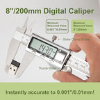 All-Metal Digital Caliper 0-8" Measuring Tool, Micrometer Caliper with Auto-Off Feature, Interchangeable Between inches and millimeters for DIY/Household and 3D Printing