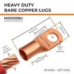 SELTERM 25pcs 1/0 AWG 3/8" Stud Battery Lugs, Ring Terminals, Heavy Duty Copper Wire Lugs, Battery Cable Ends, 0 Gauge Ring Terminal Connectors, UL Bare Copper Eyelets Electrical Battery Cable Lugs