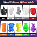 PLA Pro 3D Printer Filament 10 Packs, 1.75mm No Tangle, Each Spool Net Weight 1KG, in Total 10KG Bundles, Black+White+Grey+Clear+Blue+Green+Orange+Red+Yellow+Purple