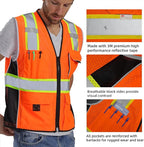 Dib Safety Vest Reflective Orange Mesh, High Visibility Vest with Pockets and Zipper, Heavy Duty Vest Made with 3M Reflective Tape XL
