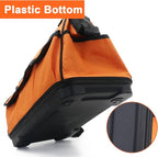 Tool Bag 16 Inch Molded Plastic Base Heavy Duty Waterproof Orange Tool Organizer Wide Mouth With Shoulder Strap for Power Tools and Hand Tools Oxford Cloth Fabric (16 Pockets)