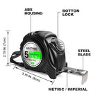 HAUTMEC Tape Measure 5m/16ft Auto-Lock with Dual Metric & Imperial Scale, Easy to Read Nylon Coated Measuring Tape for Construction, Carpentry, Contractors, Engineers, DIY, HT0100-TM