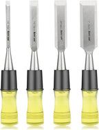 HURRICANE 4 Piece Wood Chisel Set for Woodworking. CR-V Steel Beveled Edge Blades with Safety Caps. Durable PVC High Impact Handle, for Precision Carving & DIY Projects (1/4", 1/2", 3/4", 1")