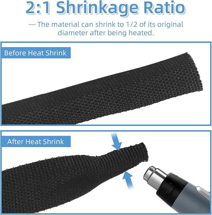 2 in 1 Heat Shrink Braided Sleeving, 1 Inch Shrinkable Fabric Sleeve Heat Shrink Insulating Tubing for Hose/Cable/Wire Protection (1"(25mm), 30FT)