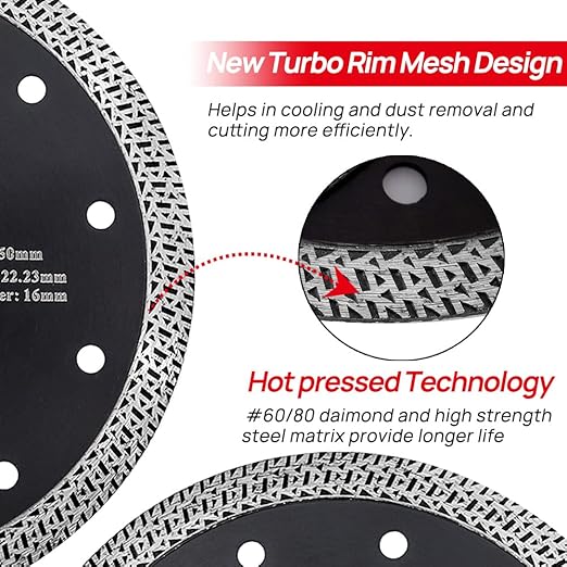 DT-DIATOOL Diamond Granite Blade 5 Inch for Marble Porcelain Tile Ceramic Diamond Cutting Disc with Mesh Turbo Diamond Segments