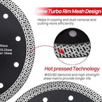 DT-DIATOOL 5 Inch Tile Cutting Blade Porcelain Ceramic Pack of 2 with Mesh Turbo Diamond Segment