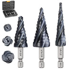 M35 Cobalt Step Drill Bit Set, Four Spiral Flute Unibit Step Drill Bits (1/8"-7/8") Wear-Resistant TiAlN Coated, 1/4" Hex Shank for Metal, Carbon Steel, Stainless Steel, Wood, Plastic (3Pcs)
