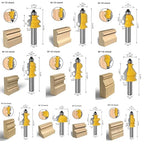 10PCS Architectural Molding Router Bit Set 1/2 Shank Casing Base CNC Line Handrail Woodworking Cutters Face Mill Woodworking Chisel Cutter Milling Tool