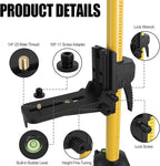 Telescoping Laser Level Pole with Tripod, 12Ft./3.7M Laser Level Tripod Include 1/4-Inch by 20-Inch Mount for Rotary and Line Laser Level, Laser Stand with 5/8”-11 Threaded Adapter