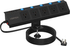 Desk Clamp Power Strip with Individual Switches, 10FT Desktop Mount Charging Station, 5-Outlet Surge Protector with 2 USB-C (20W PD), Fit 1.7" Tabletop Edge, Wall Mount for Home Office, Black