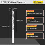 Drill Bit, 5/16" Cutting Diameter, 4241 HSS 118° Cutting Angle Uncoated Bright Versatile Jobber Bits - (Applications: for Drilling Plastic Wood Soft Metal), 12-Pieces