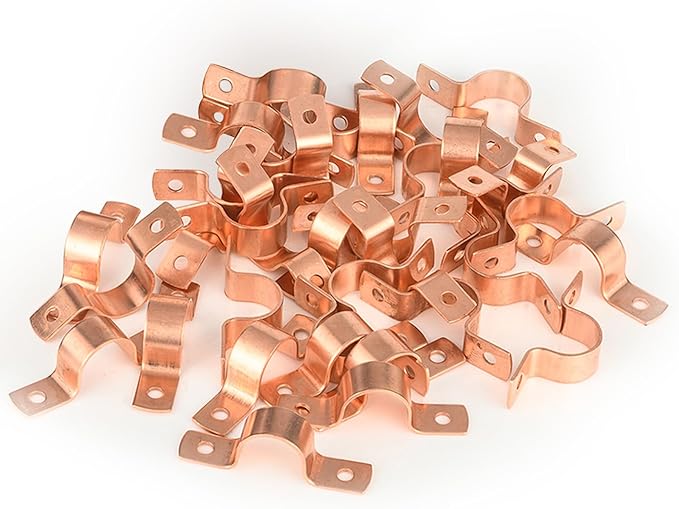 100-PACK GUOFIS 3/4Inch C x 3/4Inch C Copper Pipe Straps Clamp with Two Holes, Two-Hole Clamps Mount for Residential, Commercial(COPPER024-100Pack)