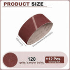 HARFINGTON 4 x 24 Inch Sanding Belts, 12 Pcs 120 Grits Aluminum Oxide Abrasive Belt Sander File Belt for Woodworking, Metal Polishing, Knife Sharpener