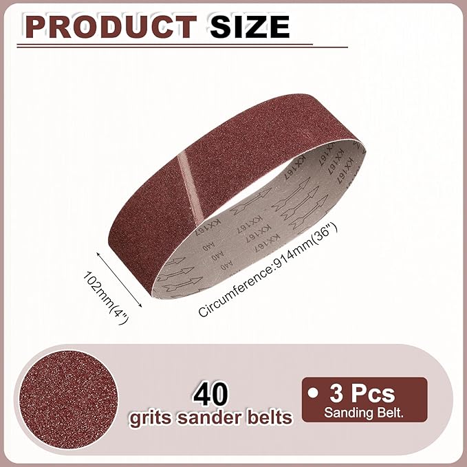 HARFINGTON 4 x 36 Inch Sanding Belts, 3 Pcs 40 Grits Aluminum Oxide Abrasive Belt Sander File Belt for Woodworking, Metal Polishing, Knife Sharpener