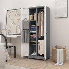 Locking Cabinet,Metal Storage Cabinet with Doors and Shelves,Broom Closet Storage Cabinets for Bedroom,Home Office,Grey-White