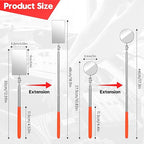 2Pcs Telescoping Inspection Mirror, Flexible Retractable Automotive Extension Mirror Pickup Tools Round Square Mirror Inspection Tool for Checking Vehicle Mechanic Mirror Automotive Mirror(Orange)