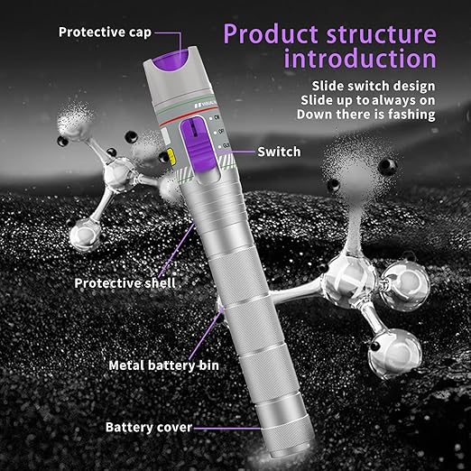 Purple 80KM Visual Fault Locator for Fiber Optic Cables, VFL Supports FC/ST/SC/LC Interfaces, Long-Range Fault Finder, Fiber Light Pen Tester, High-Precision OTDR Mapping Tool for FTTH, Telecom