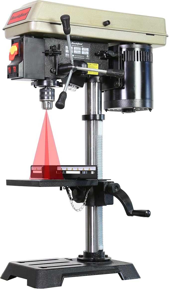 BUCKTOOL 10-Inch Drill Press 6.0 Amp 3/4 HP Bench Drill Press 5-Speed Benchtop Drilling Machine with LED Work Light