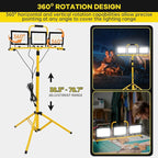 30000 Lumen LED Work Light with Stand, 3 Adjustable Head Portable Work Light with 324 Super-Powerful LED Lamp Beads and 16.4FT Cord, Waterproof Tripod Work Lights with 6500 Kelvin Color Temperature
