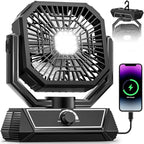 Portable Camping Fan with 20000mAh Rechargeable Battery, USB-C Battery Powered Fan for Indoor Outdoor Use, Ultra Quiet Battery Operated fan for Travel, Tent, Beach, Picnic, BBQ, Desk, Home