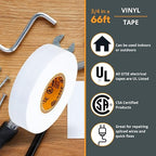 GTSE White Electrical Tape, 1 Roll – Waterproof, Industrial Grade Vinyl, 3/4 in x 66ft– Strong Self-Adhesive PVC Electric Tape for Wire Insulation, 7 Mil, 600V – UL/CSA Listed