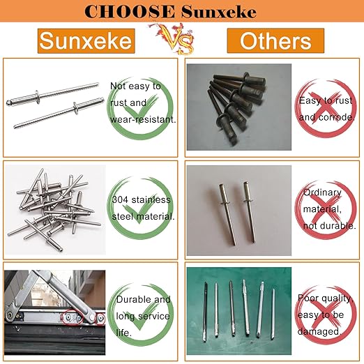 100pcs 1/8 x 3/8 inch 304 Stainless Steel Pop Rivets, 3.2 x 10mm Blind Rivets for DIY/Automotive Repairs/Furniture