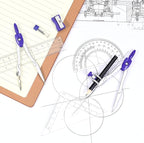 Math Geometry Kit Sets 10 Piece Student Supplies with Shatterproof Storage Box,Includes Rulers,Protractor,Compass,Eraser,Pencil Sharpener,Lead Refills,Pencil,for Drafting and Drawings（Purple）