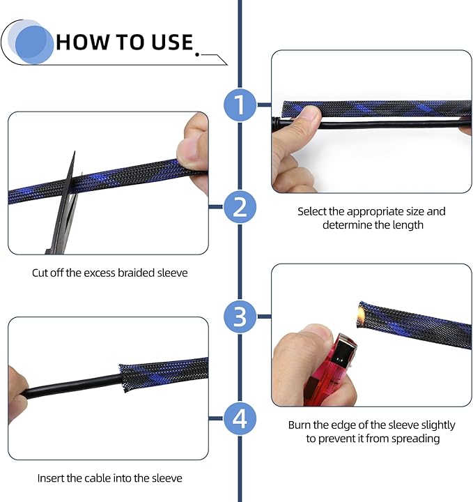 Expandable Braided Sleeving, PET Automotive Wire Loom, Flexible Cable Management for Audio Video and Other Home Device, Cord Protector from Pets (Black Blue, 13/16" x 25ft)