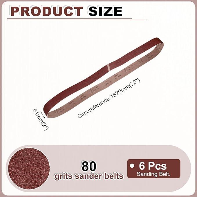 HARFINGTON 2 x 72 Inch Sanding Belts, 10 Pcs 80 Grits Aluminum Oxide Abrasive Belt Sander File Belt for Woodworking, Metal Polishing, Knife Sharpener