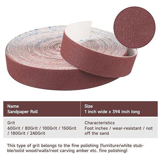 Emery Cloth Roll,100 Grit Continuous Sandpaper Roll 1" x 85 Feet Sandpaper Roll for Wood Furniture Finishing Metal Sanding Automotive Polishing