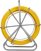 Fish Tape Fiberglass 6MM 425FT Fishing Wire Duct Rodder Cable Puller Running Electrical Fishtape Rod with Steel Wheel Stand Reel through Wall Pipe
