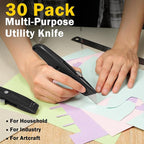 Reginary 30 Pcs Box Cutter Bulk Retractable Blade Utility Knife Heavy Duty Aluminum Alloy Razor Shell Knife for Cartons, Cardboard and Boxes, DIY, Factory, Home(Black)