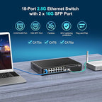 18 Port 2.5G Switch Unmanaged, 16 Ports 2.5Gbase-T Ethernet Switch+2X 10G SFP, 120Gbps Switching Capacity 2.5G Switch 16 Port , Fanless, for 2.5Gbps NAS, Wireless AP & PC, WiFi6 Router, Plug and Play