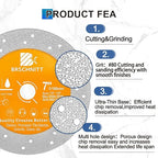 Rock Slab Grinding Disc - 7 inch Glass Cutter Disc, Granite Cutting Disc, Diamond Grinder Wheel for Rock Slab, Stone, Tile, Marble, Granite, Glass Diamond Cutting Discs