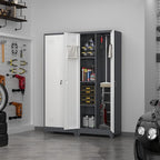 Broom Storage Cabinets, 65" Tall Broom Closet with Hanging Rod, Utility Closet Storage Cabinets with Doors and Shelves, Cleaning Tool Cabinet for Utility Room, Bathroom