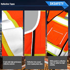 SKSAFETY 10 Pockets Professional level Safety Vest, Class 2 High Visibility Security Vest with Zipper, Hi Vis Vest with Reflective Strips, ANSI/ISEA Standard, Construction Work Vest（Orange Black, 4XL）